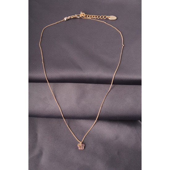 Gold Renk Metal Zirkon Taşlı Pembe Minimal Kelebek Detaylı Kadın Kolye - TJ-BKO6016