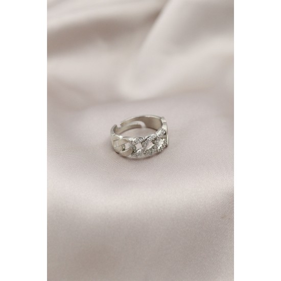 Gümüş Renk Metal Zincir Model Taşlı Kadın Yüzük - TJ-BYK2200