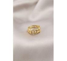 Gold Renk Metal Zincir Model Taşlı Kadın Yüzük - TJ-BYK2201