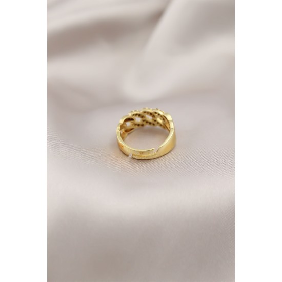 Gold Renk Metal Zincir Model Taşlı Kadın Yüzük - TJ-BYK2201