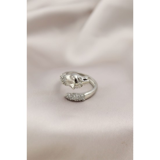 Gümüş Renkli Metal Kaplan Model Zirkon Taşlı Kadın Yüzük - TJ-BYK2209