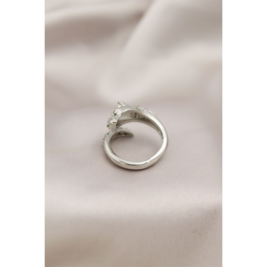 Gümüş Renkli Metal Kaplan Model Zirkon Taşlı Kadın Yüzük - TJ-BYK2209