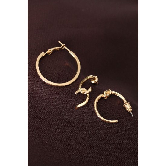 Düğüm Model Altın Renk Metal Çoklu Küpe - TJ-BKP6189