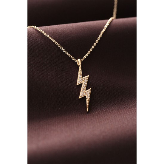 Zirkon Taşlı Şimşek Tasarımlı Kadın Kolye - TJ-BKO6171