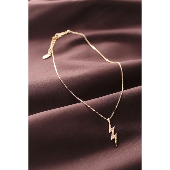 Zirkon Taşlı Şimşek Tasarımlı Kadın Kolye - TJ-BKO6171