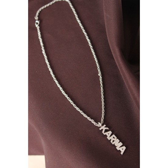 Gümüş Renkli Zirkon Taşlı Karma Yazılı Kolye - TJ-BKO6192