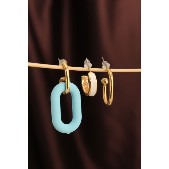 Mavi Renk Uzun Oval Halka Küpe Seti - TJ-BKP6289