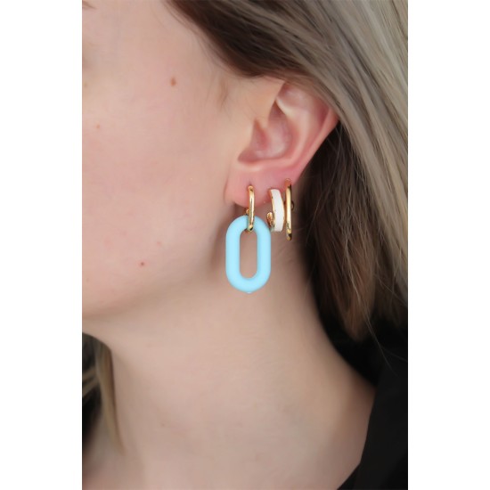 Mavi Renk Uzun Oval Halka Küpe Seti - TJ-BKP6289