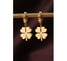 316L Çelik Gold Renk Yonca Küpe - TJ-BKP6327