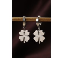 316L Çelik Gümüş Renk Yonca Küpe - TJ-BKP6328