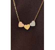 Çelik 3 Renkli Minimal 3lü Kalp Kolye - TJ-BKO6292