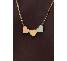 Çelik 3 Renkli Minimal 3lü Kalp Kolye - TJ-BKO6292