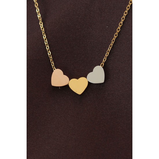 Çelik 3 Renkli Minimal 3lü Kalp Kolye - TJ-BKO6292