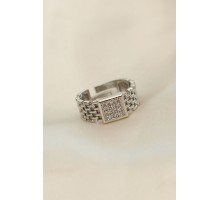 Ayarlamalı Gümüş Renk Kare Zirkon Taşlı Yüzük - TJ-BYK2284