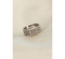 Ayarlamalı Gümüş Renk Kare Zirkon Taşlı Yüzük - TJ-BYK2284