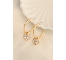 Gold Renk Zirkon Taşlı Kalp Figürlü Halka Küpe - TJ-BKP6363