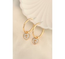 Gold Renk Zirkon Taşlı Kalp Figürlü Halka Küpe - TJ-BKP6363