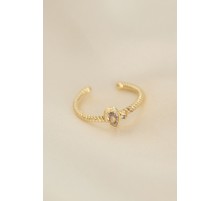 Ayarlamalı Altın Renk Zirkon Taşlı Damla Detay Yüzük - TJ-BYK2316