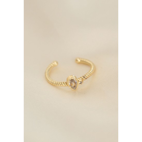 Ayarlamalı Altın Renk Zirkon Taşlı Damla Detay Yüzük - TJ-BYK2316