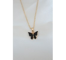 Gold Kaplama Siyah Renkli Sedefli Kelebek Kolye - TJ-BKO6435