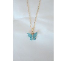 Gold Kaplama Turkuaz Renk Sedefli Kelebek Kolye - TJ-BKO6437