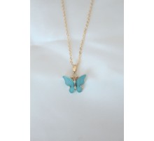 Gold Kaplama Turkuaz Renk Sedefli Kelebek Kolye - TJ-BKO6437