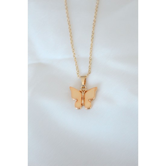 Gold Kaplama Sarı Renk Sedefli Kelebek Kolye - TJ-BKO6439