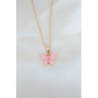 Gold Kaplama Pembe Sedefli Kelebek Kolye TJ-BKO6440