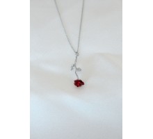 Gümüş Kaplama Kırmızı Gül Figürlü Kadın Kolye - TJ-BKO6441