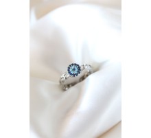 Zirkon Taşlı Nazarlı Gümüş Kaplama Kadın Yüzük - TJ-BYK2318