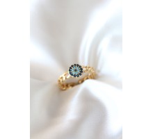 Zirkon Taşlı Nazarlı Altın Kaplama Kadın Yüzük - TJ-BYK2319