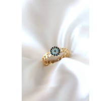 Zirkon Taşlı Nazarlı Altın Kaplama Kadın Yüzük - TJ-BYK2319