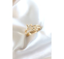 Zirkon Taşlı Altın Kaplama Kelebek Kadın Yüzük - TJ-BYK2321