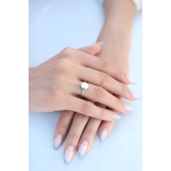 Yuvarlak Plaka Gümüş Renk Kadın Yüzük - TJ-BYK2346