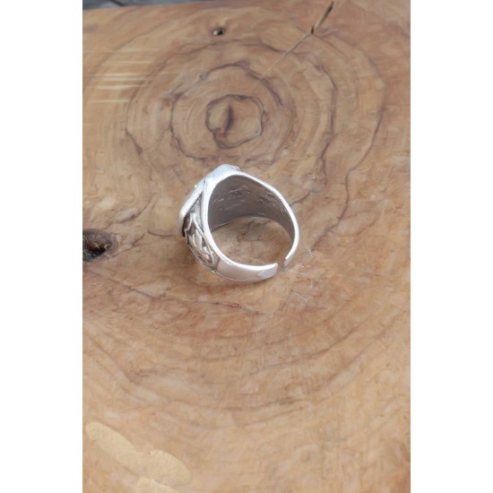 Balta Desenli Gümüş Renk Ayarlanabilir Erkek Yüzük - TJ-EY537