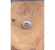 Balta Desenli Gümüş Renk Ayarlanabilir Erkek Yüzük - TJ-EY537