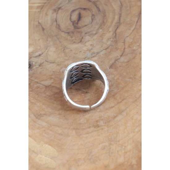 Motifli Gümüş Renk Ayarlanabilir Erkek Yüzük - TJ-EY540