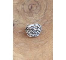 Motifli Gümüş Renk Ayarlanabilir Erkek Yüzük - TJ-EY540