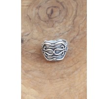 Motifli Gümüş Renk Ayarlanabilir Erkek Yüzük - TJ-EY540