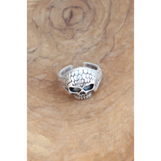 Kuru Kafa Desen Ayarlanabilir Gümüş Renk Erkek Yüzük - TJ-EY541