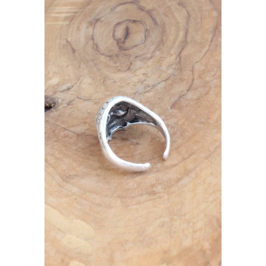 Kuru Kafa Desen Ayarlanabilir Gümüş Renk Erkek Yüzük - TJ-EY541