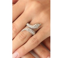 Gümüş Renk Zirkon Taşlı Ayarlanabilir Kadın Yılan Yüzük - TJ-BYK2401