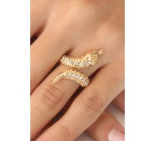 Gold Renk Ayarlanabilir Zirkon Taşlı Kadın Yılan Yüzük - TJ-BYK2402