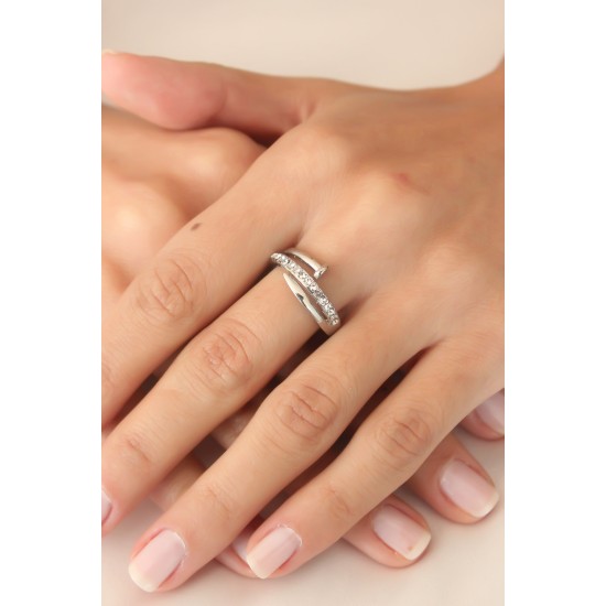 Gümüş Renk Taşlı Çivi Ayarlanabilir Kadın Yüzük - TJ-BYK2407