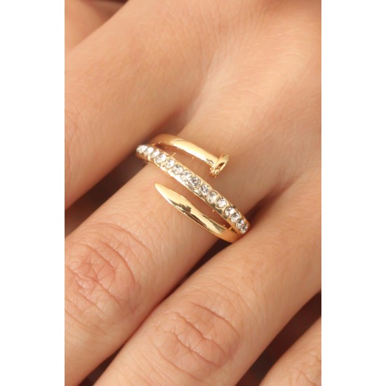 Gold Renk Taşlı Çivi Ayarlanabilir Kadın Yüzük - TJ-BYK2408