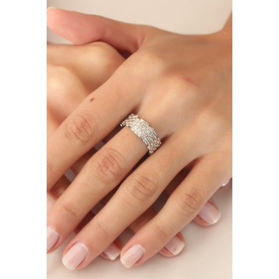 Gümüş Renk Zirkon Taşlı Kalpli Ayarlanabilir Kadın Yüzük - TJ-BYK2412