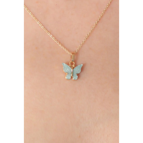 Gold Renk Su Yeşili Kelebek Figür Kadın Kolye - TJ-BKO6813