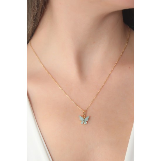 Gold Renk Su Yeşili Kelebek Figür Kadın Kolye - TJ-BKO6813