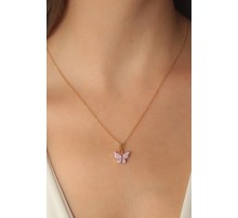 Gold Lila Renk Kelebek Figür Kadın Kolye - TJ-BKO6814