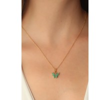 Gold Yeşil Renk Kelebek Figür Kadın Kolye - TJ-BKO6815